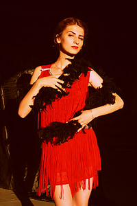 Κορίτσι, παλιάς χρονολογίας, φόρεμα, κόκκινο, αποπλάνηση