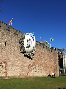 卡迪夫, 橄榄球, 威尔士, 英国, 城堡, 墙上, 橄榄球世界杯