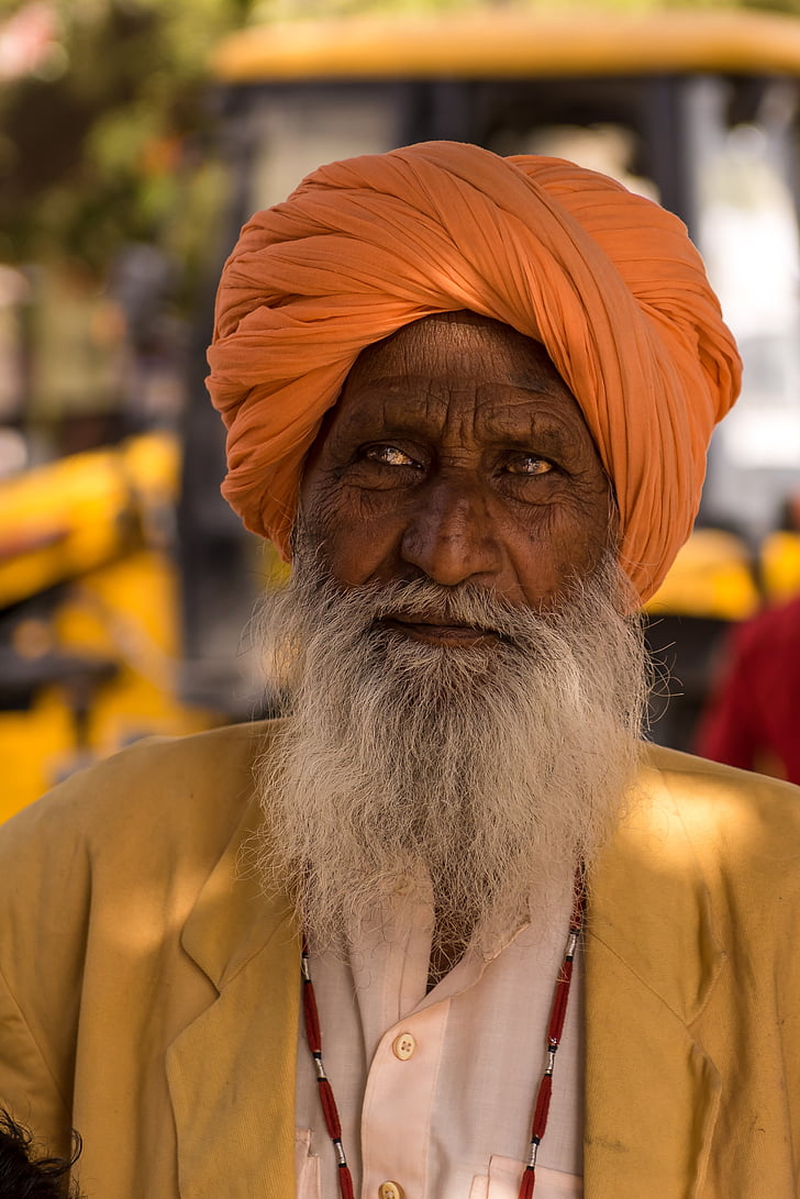 Indiens, Portrait, homme, humaine, turban, visage, foi