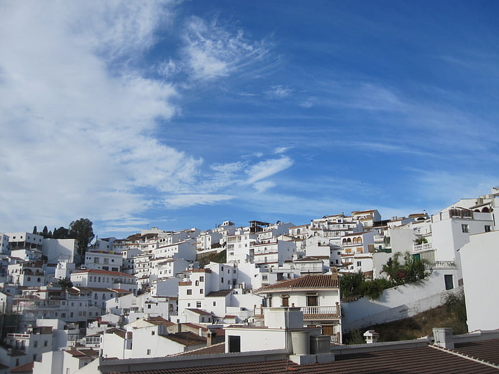 Andalusia, Spagna, montagna, aria, blu, Case, case bianche