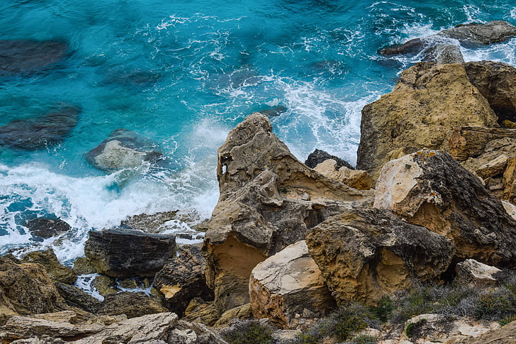 costa rocosa, acantilado, rocas, erosión, ondas, mar, naturaleza