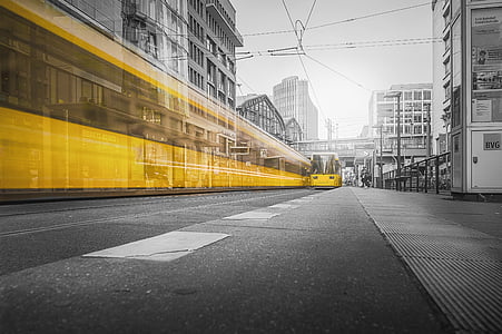 daljša izpostavljenost, dan, gibanje, tramvaj, Berlin, : Friedrichstrasse, dinamika