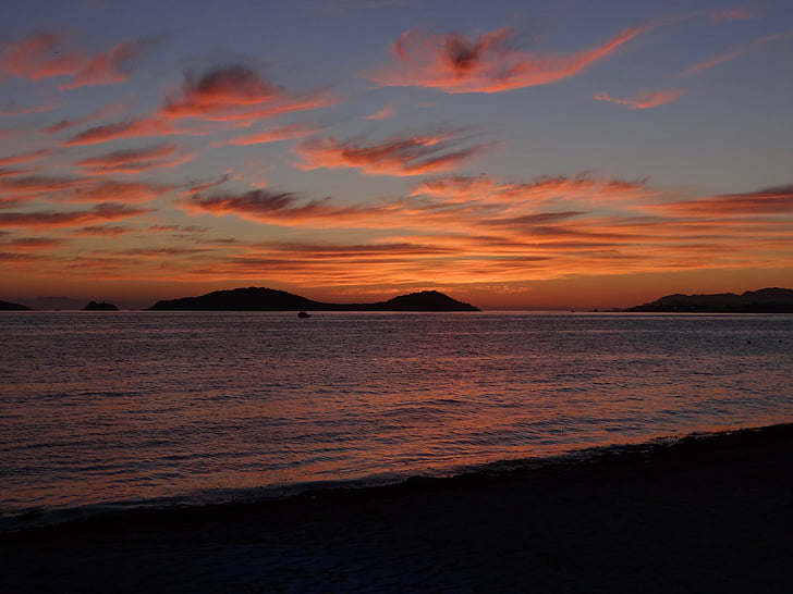 sunset, beach, sea