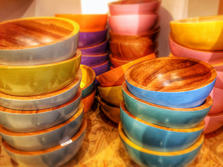 puiset bowl, puu, väri, rakenne, pastellisävyillä, Shell