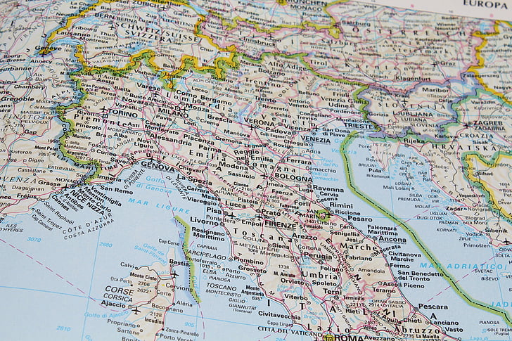 Italia, norte de Italia, Centro y norte de Italia, mapa, Geografía, gráficos, Cartografía