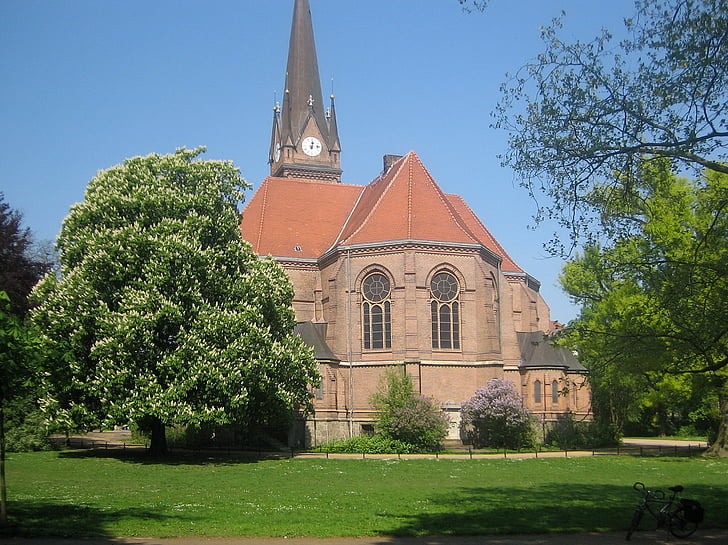 Parque, Castelo, Igreja, Alemanha, igrejas, Leipzig, árvore