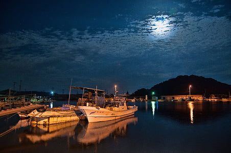 noc, Port, Kumamoto, Amakusa, Cloud, Nočný pohľad, pobrežie