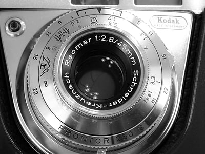 fotoaparát, Kodak, čočka, fotoaparáty, staré, retinette, černá a bílá