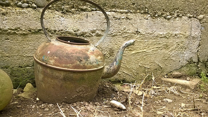 kettle, old, rusty, traditional, pot, teapot, antique