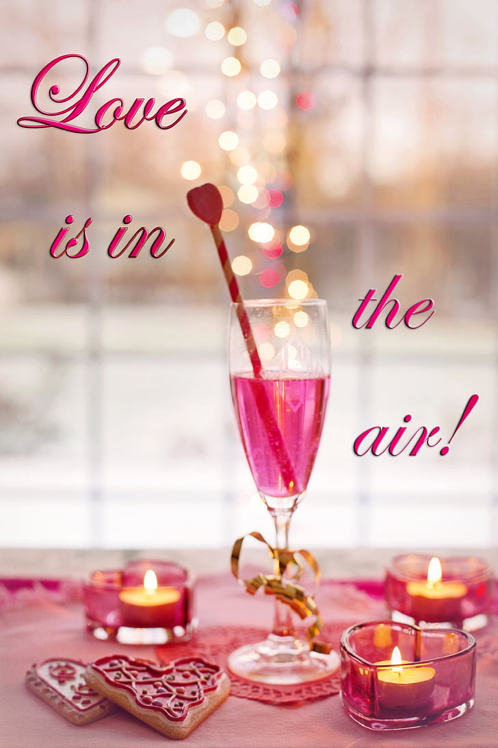 Valentinsdag, champagne, bobler, Pink, hjerter, toast, Kærlighed