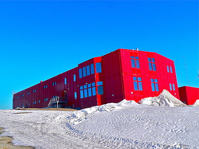 station de recherche, rouge, bâtiment, architecture, froide, glace, l’Antarctique