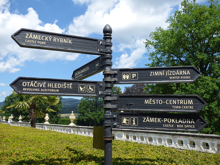 signpost, sign, arrows, direction, tourism, designation, monuments