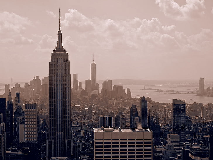 Nouveau, York, ville, urbain, Manhattan, gratte-ciel, Skyline