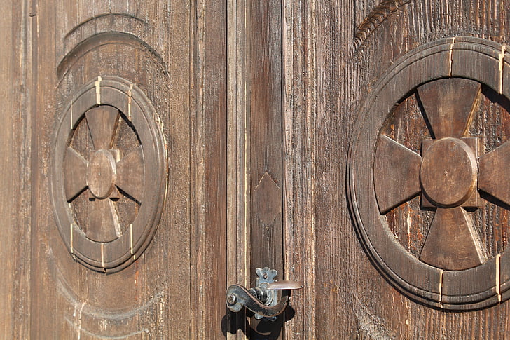 cửa, cửa bằng gỗ, Thánh giá, xử lý, Nhà thờ, lối vào, Nhà thờ cửa