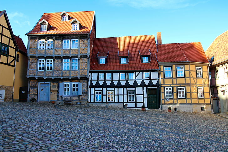 fachwerkhäuser, historiskt sett, byggnad, arkitektur, Quedlinburg