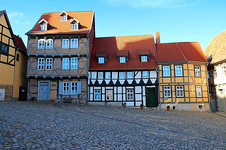 fachwerkhäuser, Historicamente, edifício, arquitetura, Quedlinburg