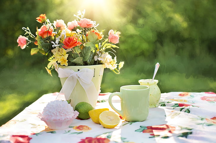 summer still-life, garden, outdoors, flowers in pot, summer patio, flower, summer