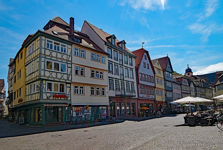 Wertheim, Baden württemberg, Almanya, pazar yeri, eski şehir, eski bina, ilgi duyulan yerler