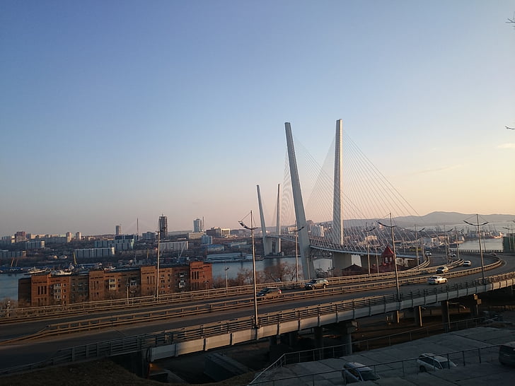 City, Vladivostok, Bridge, Road, Rusland, Sky