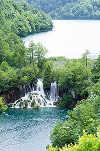 Lacs, eau, Croatie (Hrvatska), chute d’eau, lacs de Plitvice
