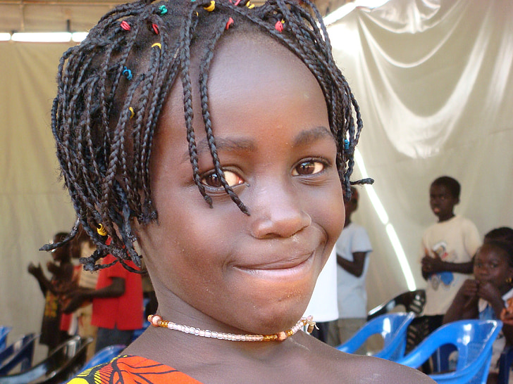 Cô bé, thân thiện, nụ cười, Châu Phi, Guinea, dân tộc, chân dung