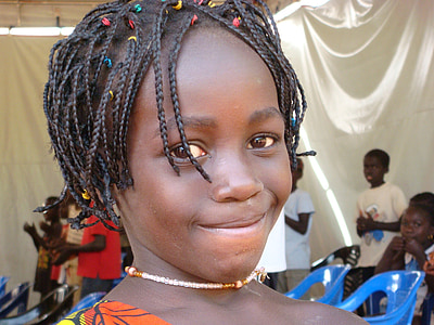 dievča, priateľský, úsmev, Afrika, Guinea, etnická príslušnosť, portrét