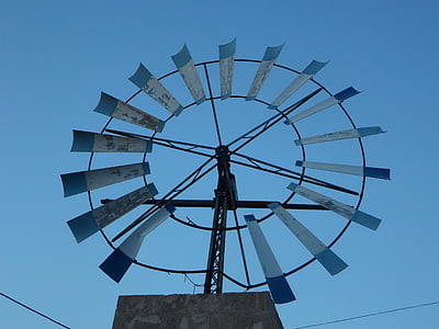 Windrad, Windenergie, Mallorca, Metall, Wind, Energie, Blau