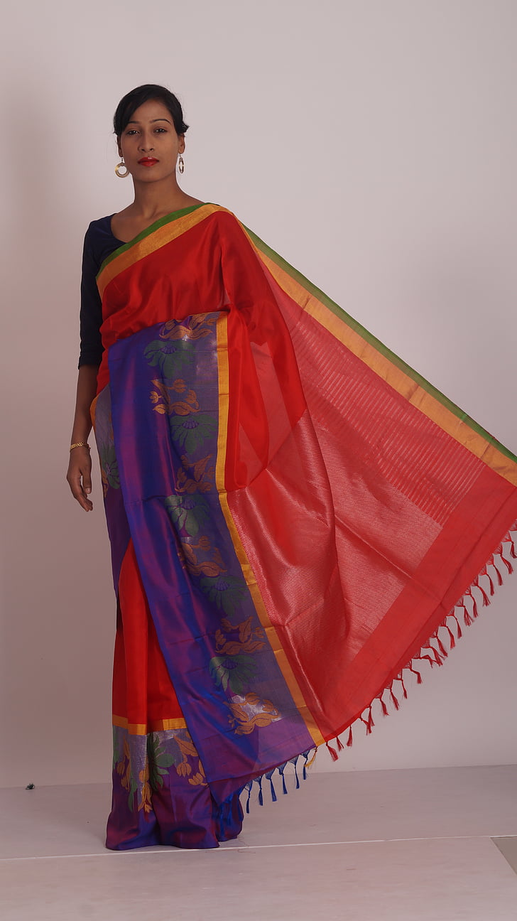sarees, blå färg saris, Womens wear, indiska kläder, traditionella