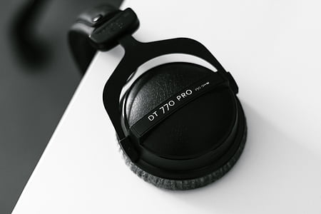 hitam, headphone, hitam dan putih, Headset, musik, objek tunggal, warna hitam