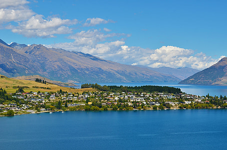 Lago, aldea, el paisaje, agua, montaña, naturaleza, Nueva Zelanda