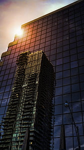 grattacielo, architettura, riflessione, Toronto, tramonto, centro città, costruzione