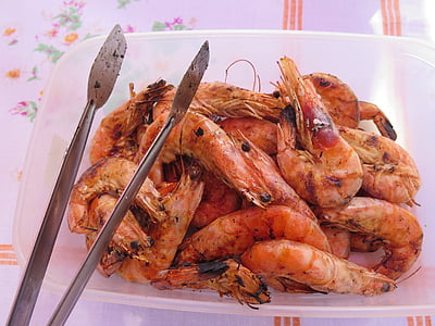 shrimps, bbq, food, dinner, grill, barbecue, prawn