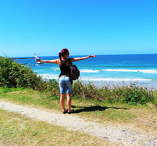 Plaża, Sunshine, na zewnątrz, Dziewczyna, Brzeg, Wybrzeże, Australia