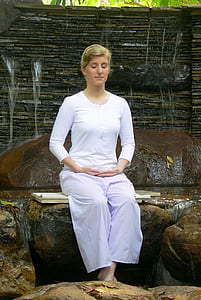 Kobieta, Buddyjski, medytować, Wat, Świątynia, Buddyzm, Tajlandia