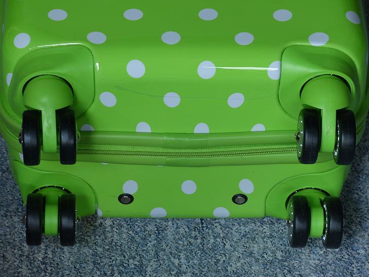 Kerekes táska, poggyász, roll, kerekek, zöld
