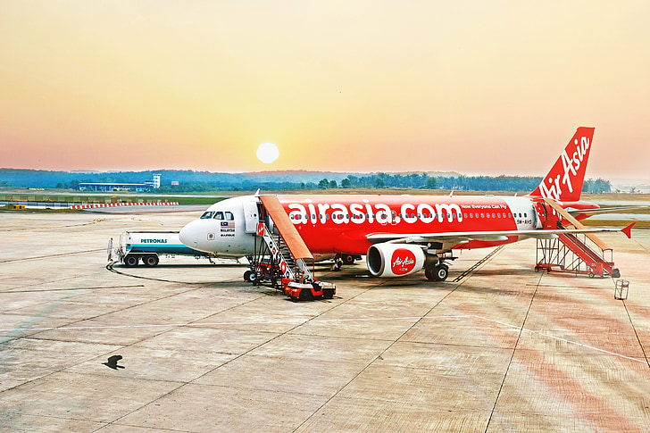 repülőgép, utazás, szállítás, AirAsia légitársasággal, napsütés