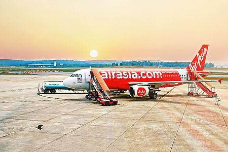 uçak, seyahat, ulaşım, AirAsia, güneş ışığı