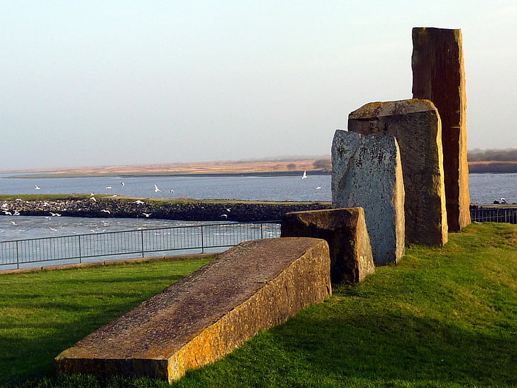 monument, Plage Nord, Holmer siel, pierres, paysage, formation de Pierre, art