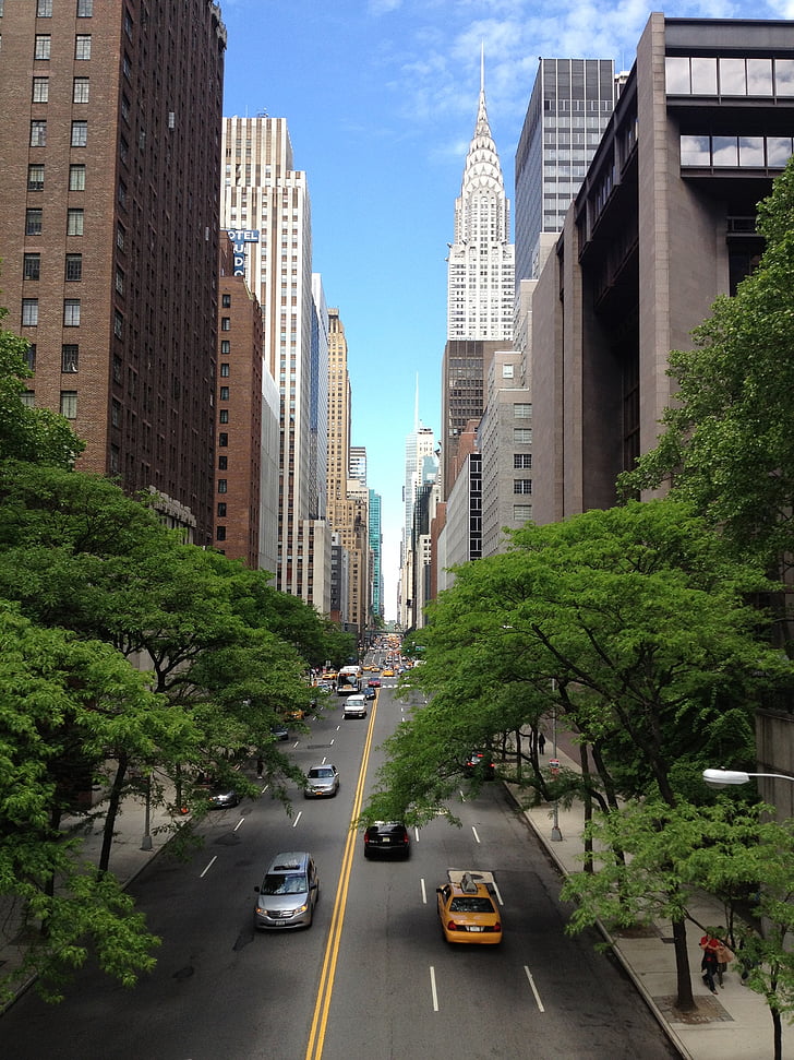 város, közúti, Fénykép, New York-i, utca, autók, taxik