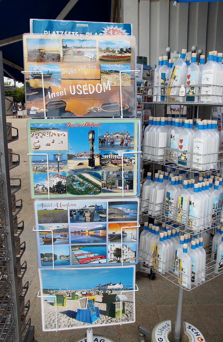 Листівка, острові Usedom, туристів, сувенірні, стенд, магазин, роздрібна торгівля