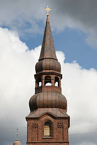 campanario iglesia, Copenhague, Dinamarca, arquitectura, cielo, ciudad, Cruz