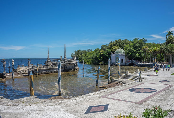 Vizcaya, Miami, Florida, docka, Ocean, historiska, arkitektur