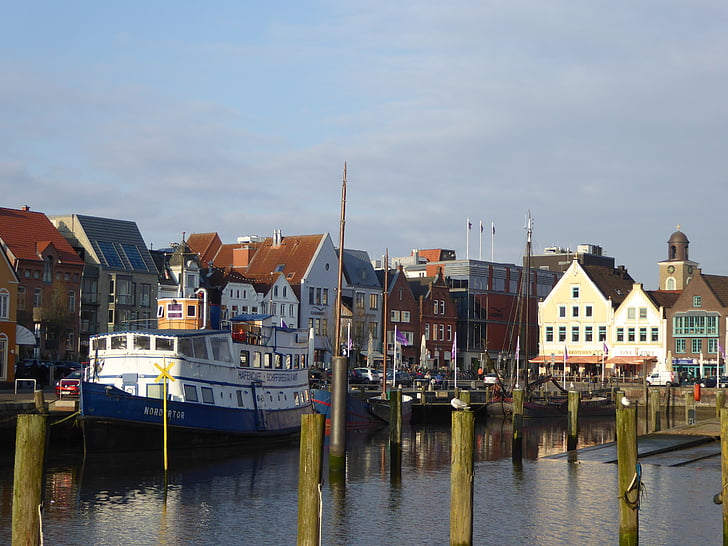 Husum, порт, кораби, nordfriesland, вода, морски