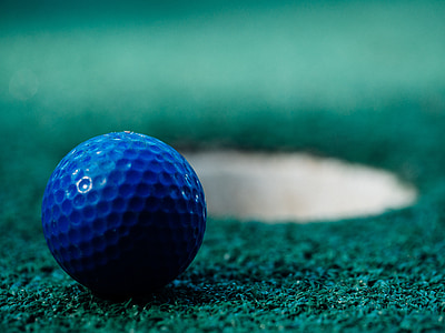 Golf, pilota, verd, esports, diversió, blau, forat