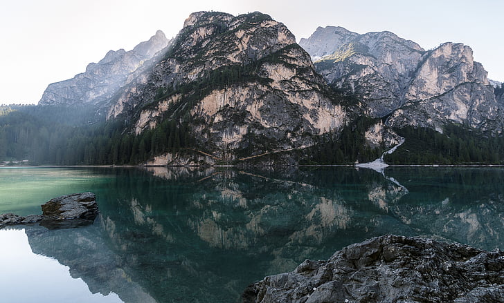 Lago, Lago de montanha, água, bergsee, montanhas, Tirol do Sul, paisagem