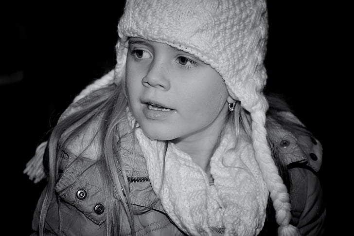 child, girl, face, view, cap, winter, cold
