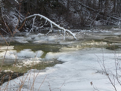 Creek, drivende is, isdækkede, vand, Ice, kolde, vinter