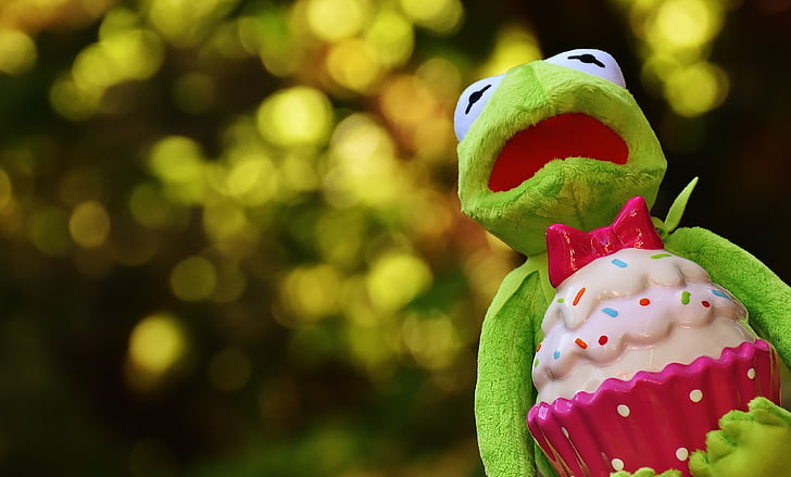 Kermit, žaba, cupcake, zabavno, živali, torto, polnjene živali