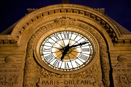 Paris, Orsay, tempo, à noite, cidade, laranja