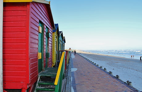 Cape town, Muizenberg plage, Locker, plage, coloré, mer, cabines de plage